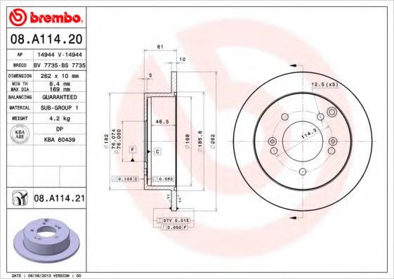 Тормозной диск BREMBO 08.A114.20