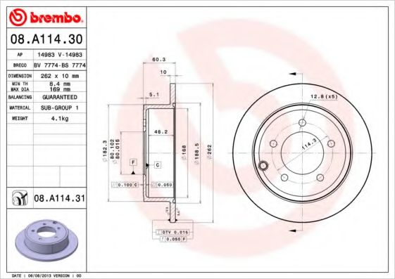 Тормозной диск BREMBO 08.A114.30