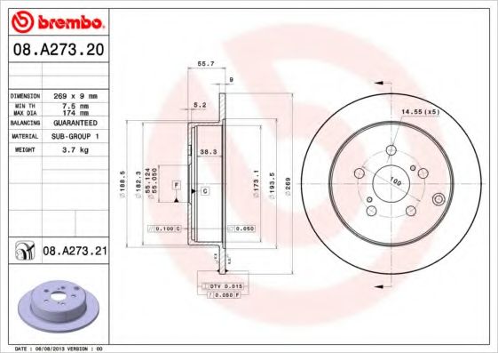 Тормозной диск BREMBO 08.A273.20