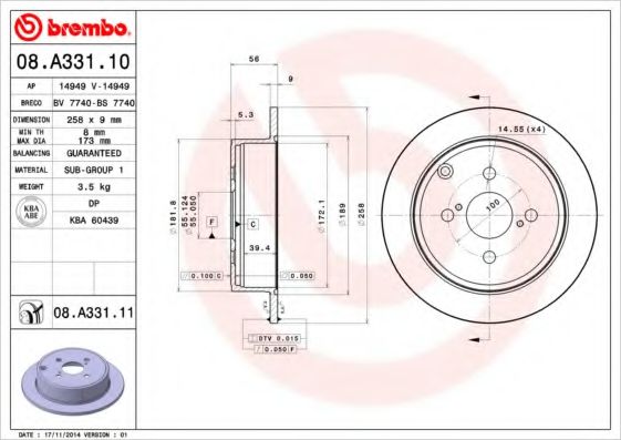 Гальмівний диск BREMBO 08.A331.10