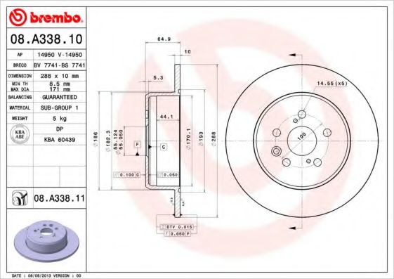 Гальмівний диск BREMBO 08.A338.10