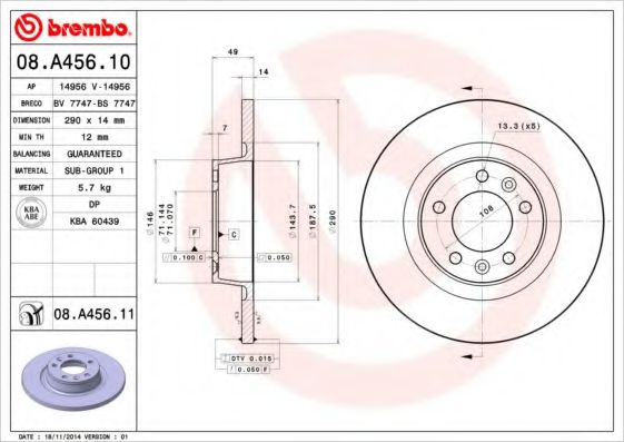 Гальмівний диск BREMBO 08.A456.10