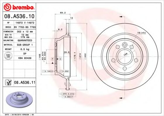 Гальмівний диск BREMBO 08.A536.10