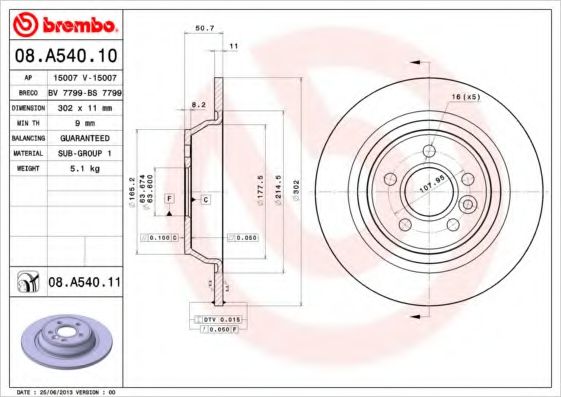 Тормозной диск BREMBO 08.A540.11