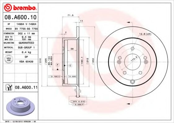 Тормозной диск BREMBO 08.A600.10