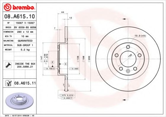 Тормозной диск BREMBO 08.A615.10
