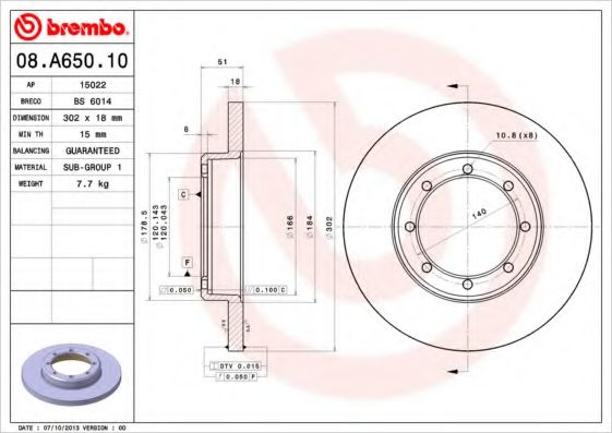 Гальмівний диск BREMBO 08.A650.10
