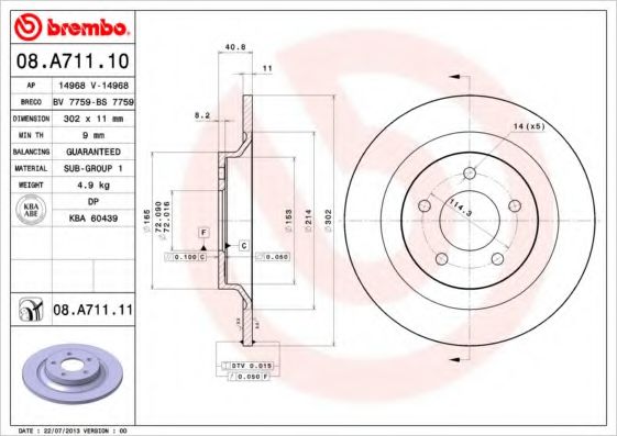 Гальмівний диск BREMBO 08.A711.10