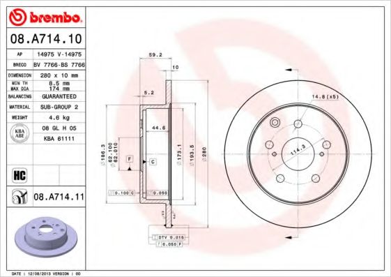 Гальмівний диск BREMBO 08.A714.10
