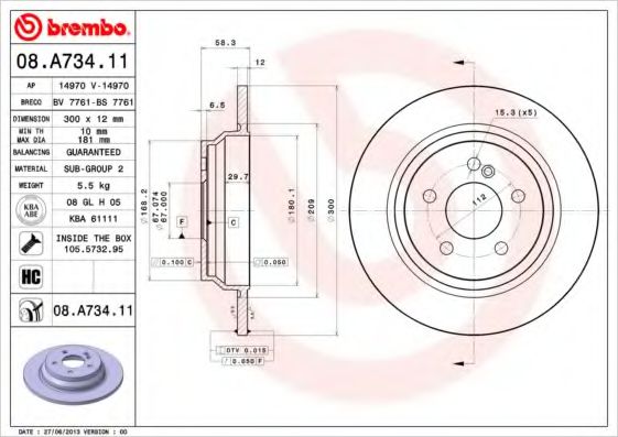 Тормозной диск BREMBO 08.A734.11