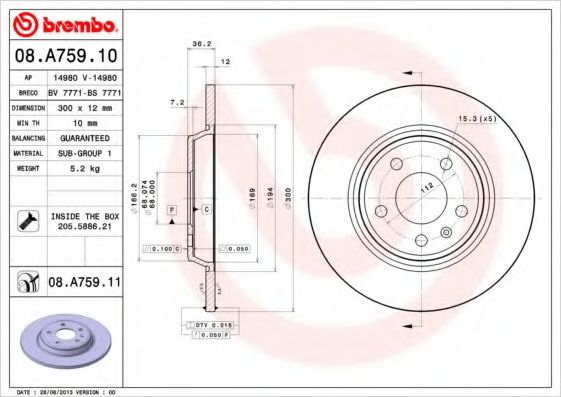 Гальмівний диск BREMBO 08.A759.10