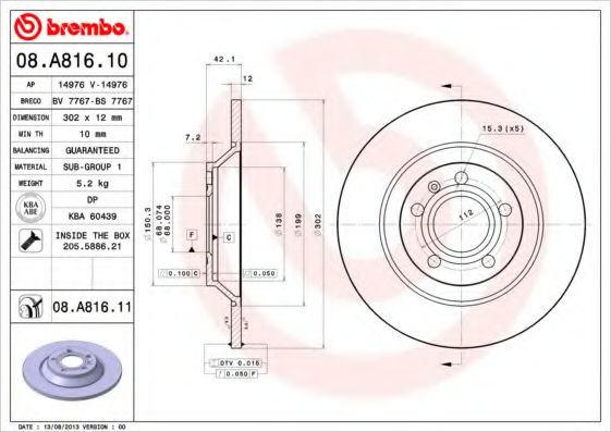 Тормозной диск BREMBO 08.A816.11