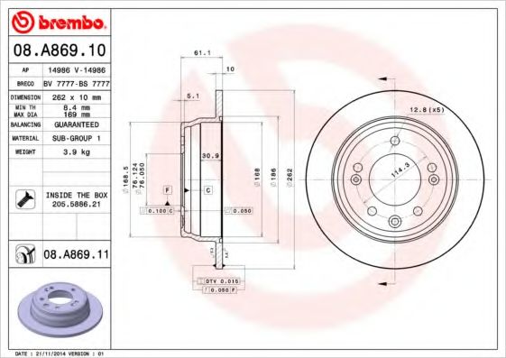 Тормозной диск BREMBO 08.A869.10