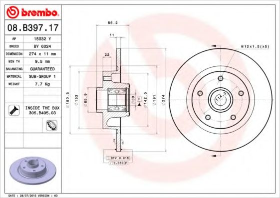 Гальмівний диск BREMBO 08.B397.17