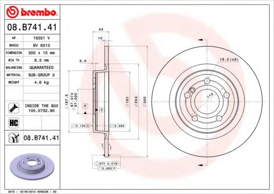 Тормозной диск BREMBO 08.B741.41