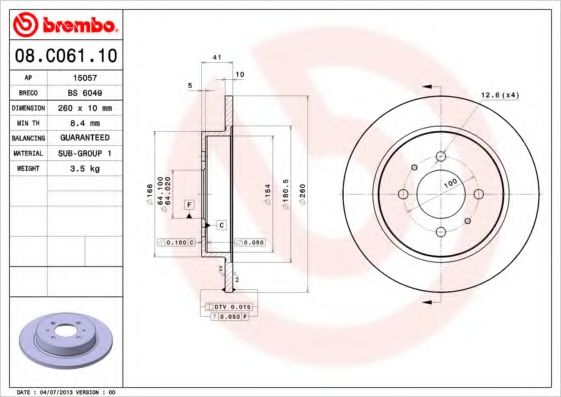 Гальмівний диск BREMBO 08.C061.10