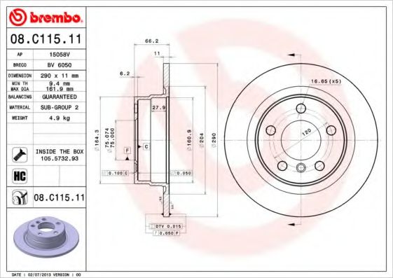 Тормозной диск BREMBO 08.C115.11
