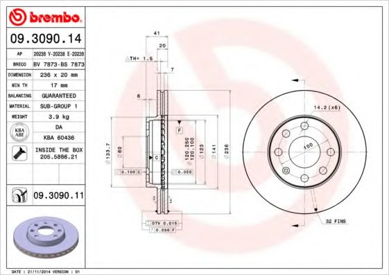 Тормозной диск BREMBO 09.3090.11