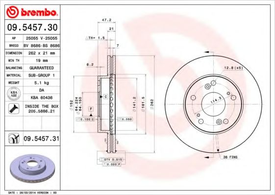 Гальмівний диск BREMBO 09.5457.30