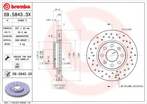 Тормозной диск BREMBO 09.5843.3X