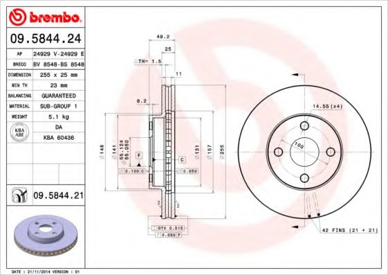 Тормозной диск BREMBO 09.5844.24