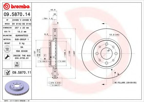 Тормозной диск BREMBO 09.5870.11