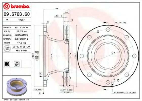 Гальмівний диск BREMBO 09.6763.60