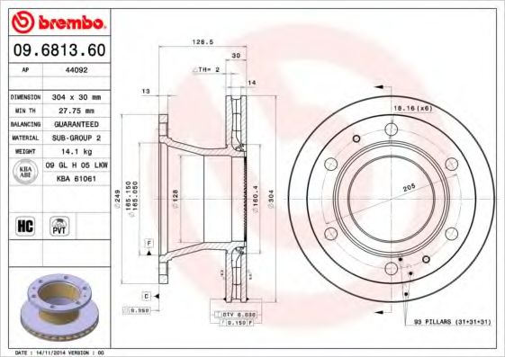 Гальмівний диск BREMBO 09.6813.60