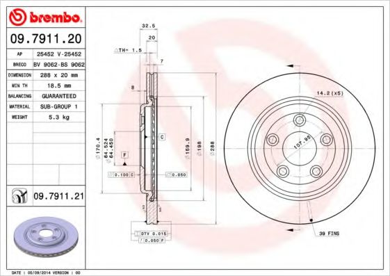 Тормозной диск BREMBO 09.7911.21