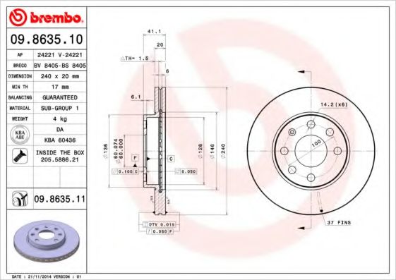 Тормозной диск BREMBO 09.8635.11