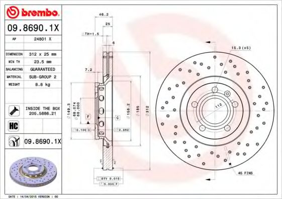Тормозной диск BREMBO 09.8690.1X
