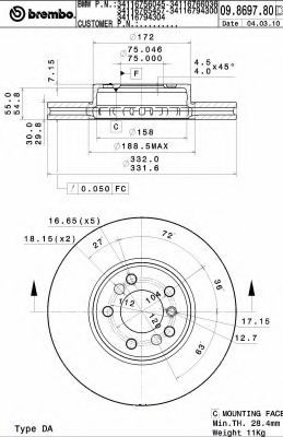 Тормозной диск BREMBO 09.8697.81