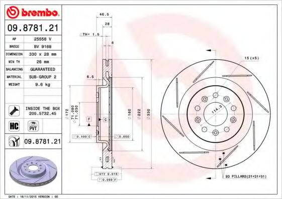 Тормозной диск BREMBO 09.8781.21