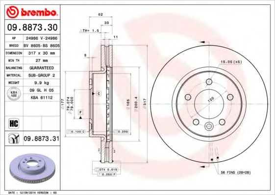 Тормозной диск BREMBO 09.8873.31