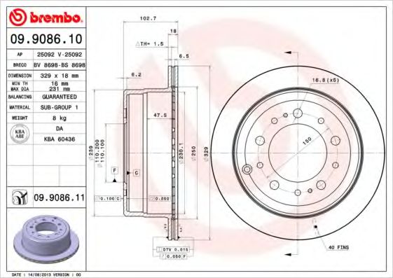 Тормозной диск BREMBO 09.9086.10