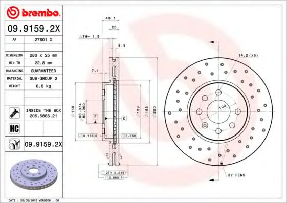 Гальмівний диск BREMBO 09.9159.2X
