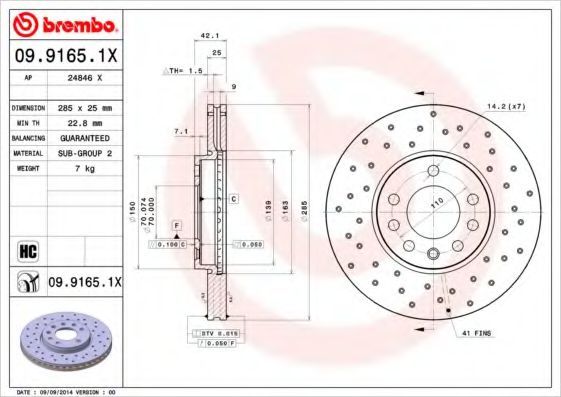 Гальмівний диск BREMBO 09.9165.1X