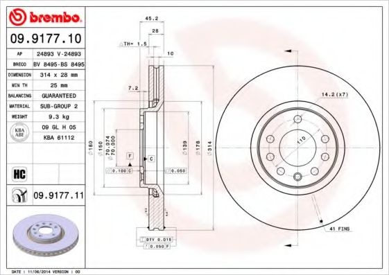 Гальмівний диск BREMBO 09.9177.11