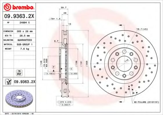 Гальмівний диск BREMBO 09.9363.2X