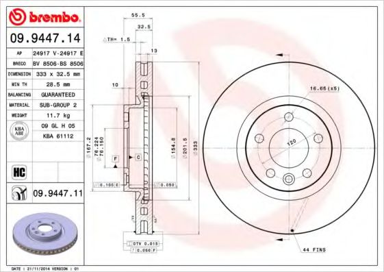 Тормозной диск BREMBO 09.9447.14
