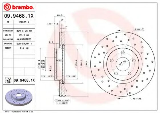 Тормозной диск BREMBO 09.9468.1X