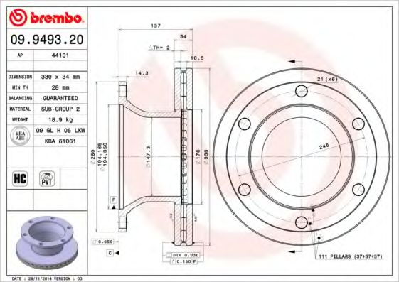 Тормозной диск BREMBO 09.9493.20