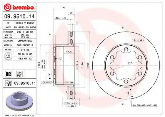 Гальмівний диск BREMBO 09.9510.14