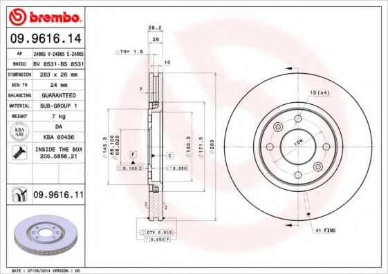 Гальмівний диск BREMBO 09.9616.11