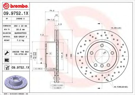 Гальмівний диск BREMBO 09.9752.1X