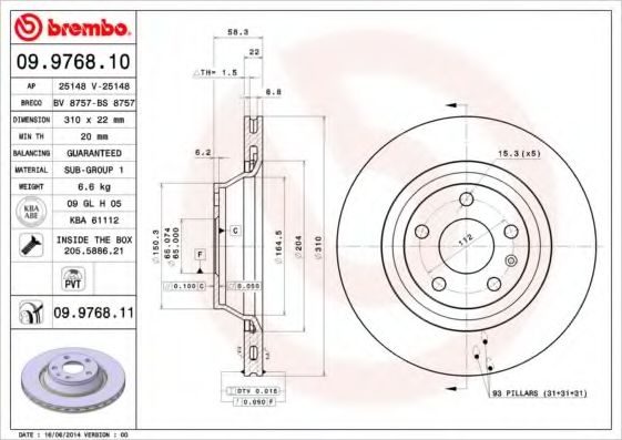 Тормозной диск BREMBO 09.9768.10