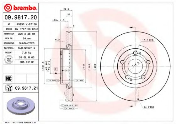 Тормозной диск BREMBO 09.9817.21