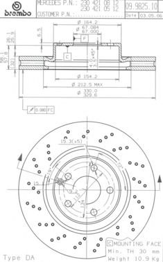 Тормозной диск BREMBO 09.9825.10