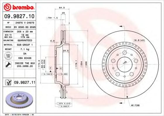 Тормозной диск BREMBO 09.9827.11