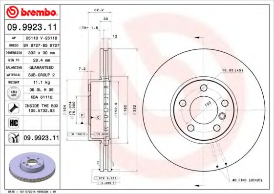 Гальмівний диск BREMBO 09.9923.11